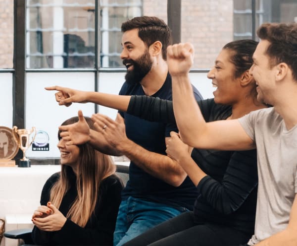 work colleagues cheering